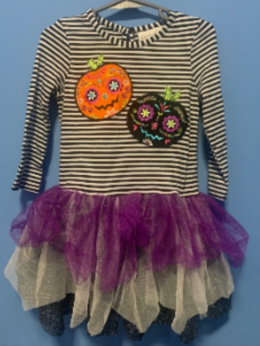 Emily Rose Black & White Striped Pumpkin Tutu Dress with Purple Skirt